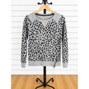 MARC NEW YORK TOP Cotton Stretch LEOPARD ZIPPER LONG SLEEVES XS  Sporty